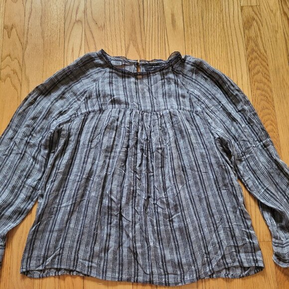 Lucky Brand Womens Medium Gray & Navy Striped Long Sleeve Blouse - Picture 3 of 7